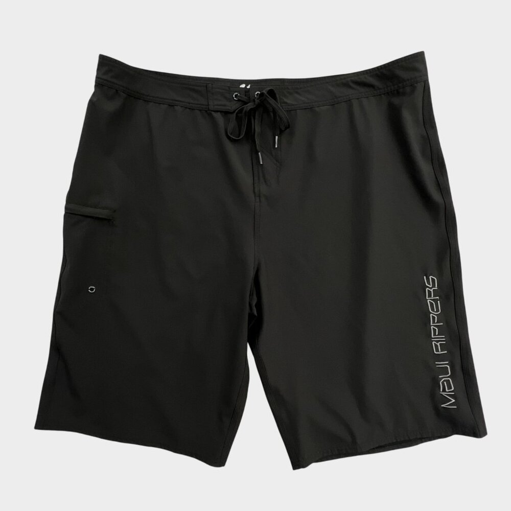 Maui Rippers Board Shorts Mens 44 Black Swim Surf Zip Pocket Beach Stretch